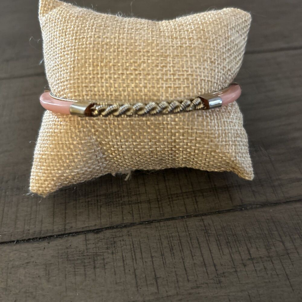 Pink Resin And Gold Tone Rope Bangle Bracelet
